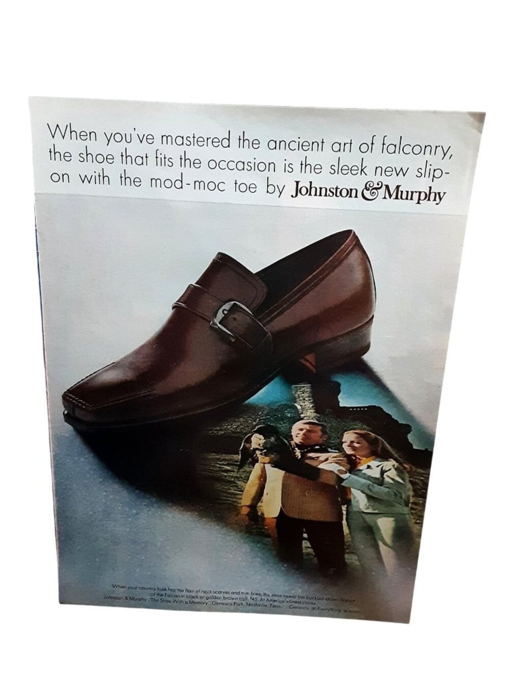 1969 Johnston & Murphy Slip On Shoes Falconry Vintage Fashion Ad